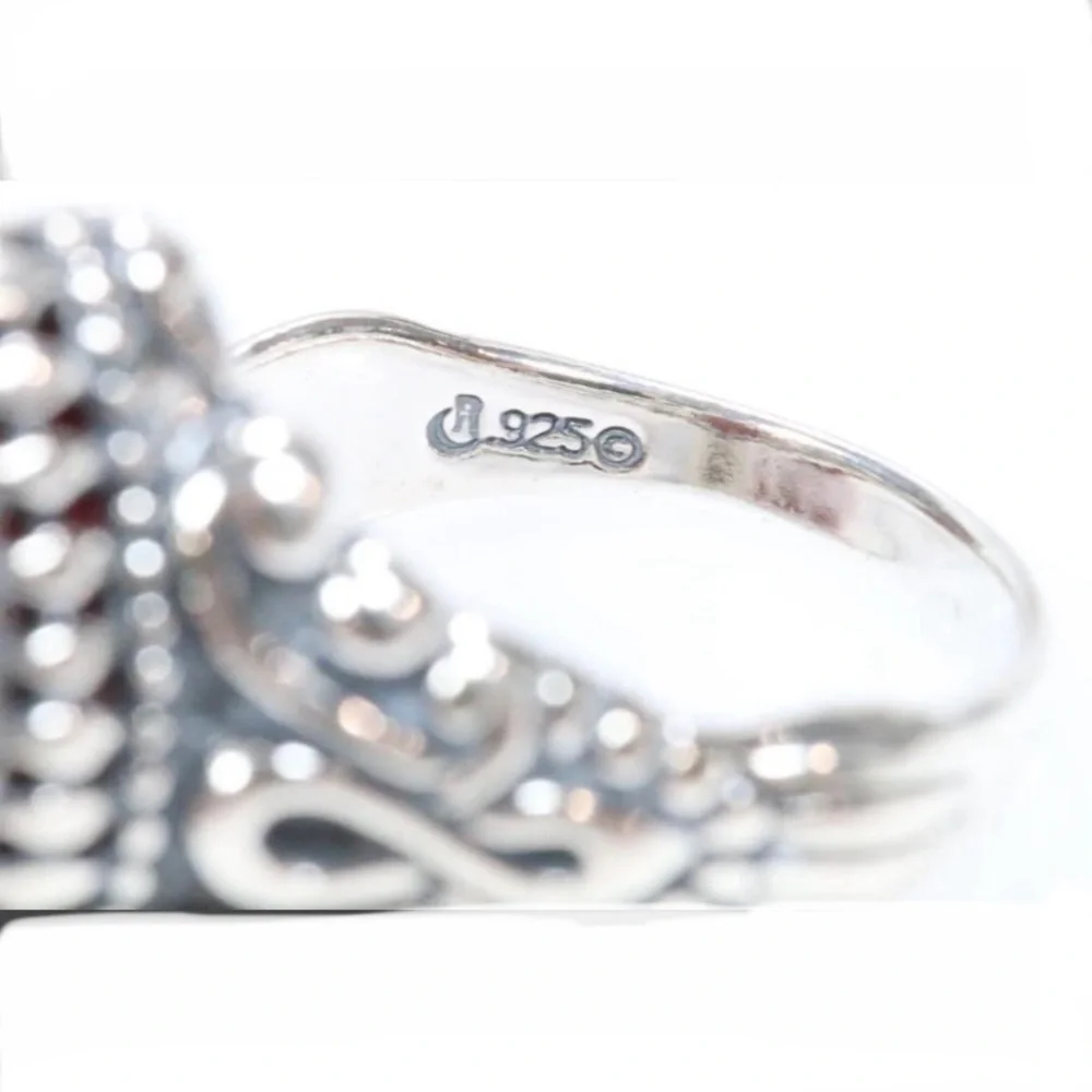 Carolyn Pollack Relios Red Coral sterling silver scroll‎ ring size 9.25